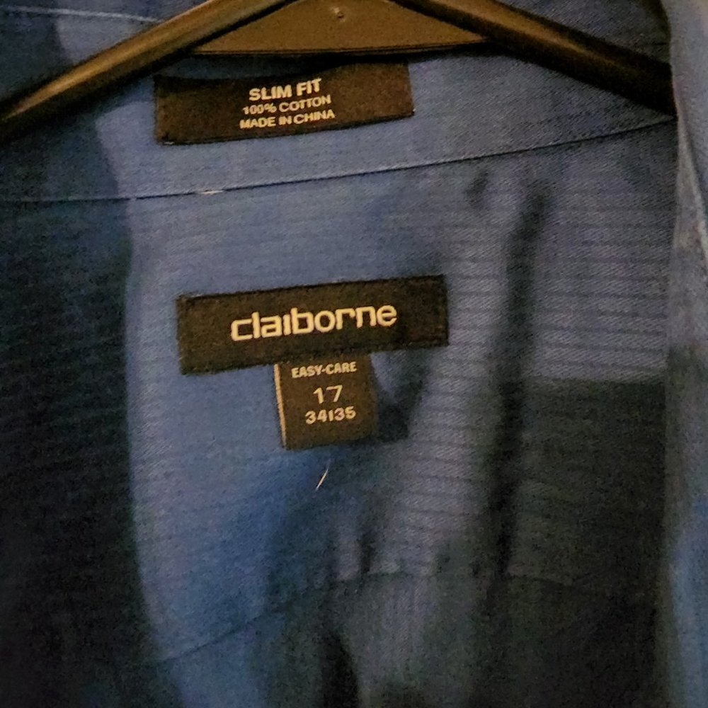 Clairborne Navy Blue Slim Fit Men's Long Sleeve Dress Shirts